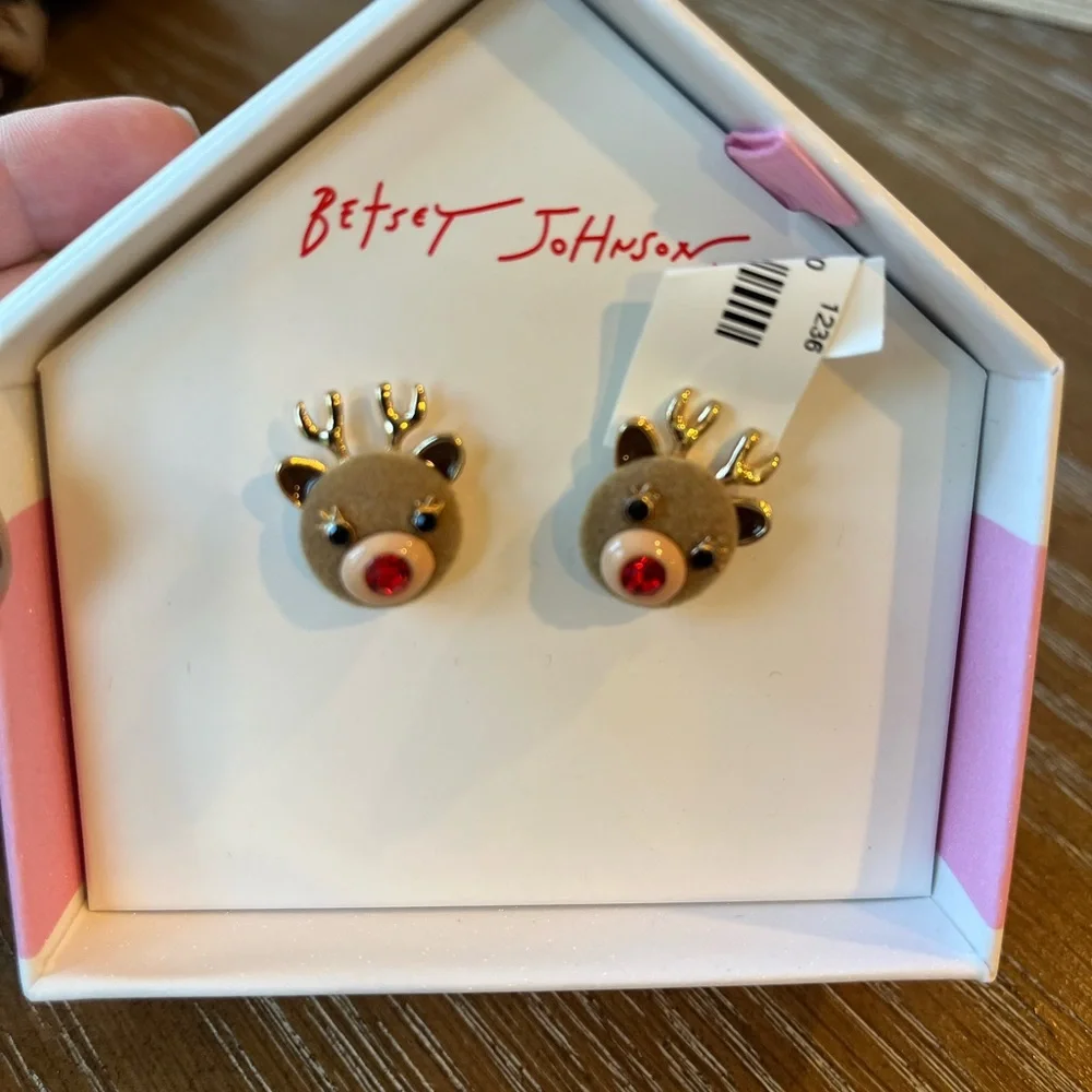 Betsey Johnson Reindeer Christmas Earrings - Brown and Gold